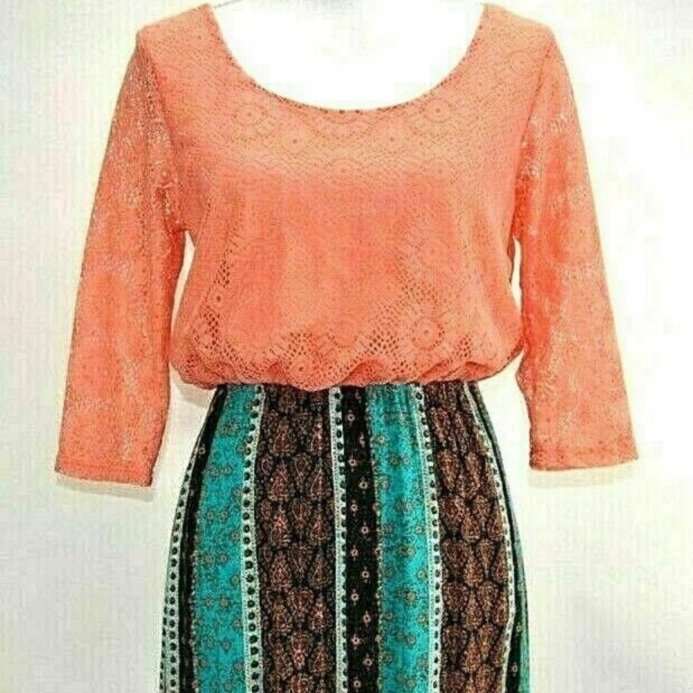 Espresso Womens M Boho Dress Lace Paisley